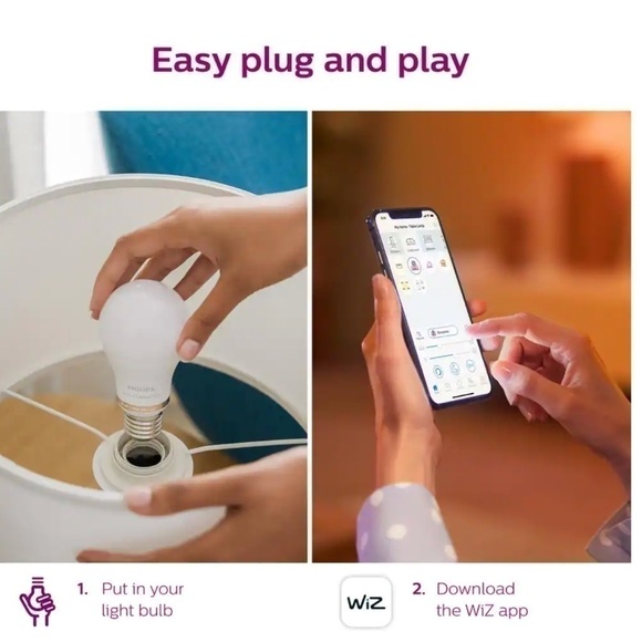 2-PHILIPS 60-Watt Equivalent A19 LED Smart Wi-Fi Color Changing Smart Light Bulb - Picture 7 of 10